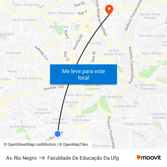 Av. Rio Negro to Faculdade De Educação Da Ufg map