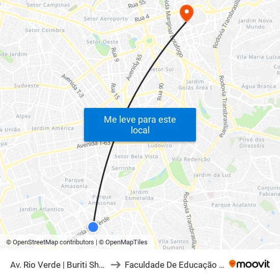Av. Rio Verde | Buriti Shopping to Faculdade De Educação Da Ufg map