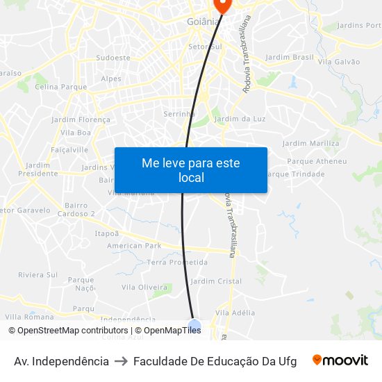 Av. Independência to Faculdade De Educação Da Ufg map