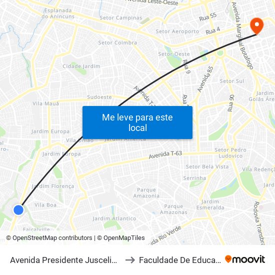 Avenida Presidente Juscelino Kubitscheck to Faculdade De Educação Da Ufg map