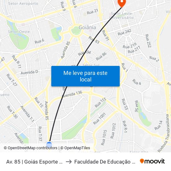 Av. 85 | Goiás Esporte Clube to Faculdade De Educação Da Ufg map