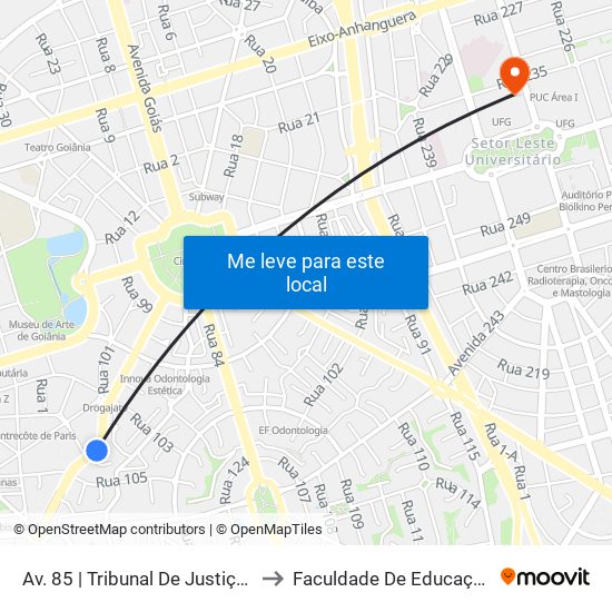 Av. 85 | Tribunal De Justiça De Goiás to Faculdade De Educação Da Ufg map