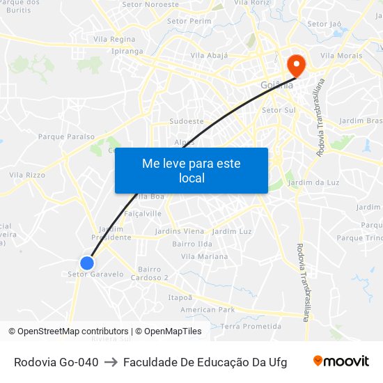 Rodovia Go-040 to Faculdade De Educação Da Ufg map