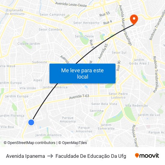 Avenida Ipanema to Faculdade De Educação Da Ufg map