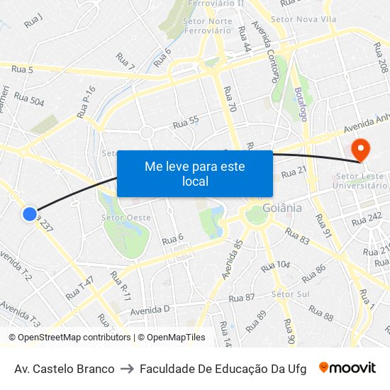 Av. Castelo Branco to Faculdade De Educação Da Ufg map