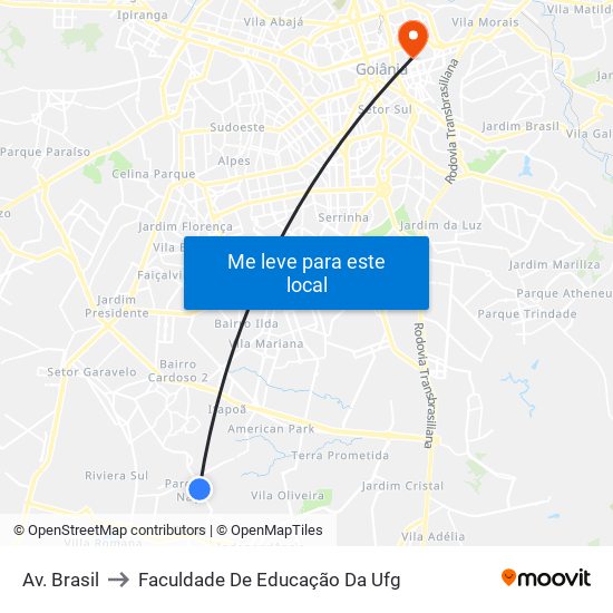 Av. Brasil to Faculdade De Educação Da Ufg map