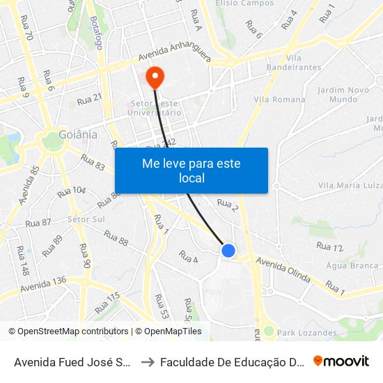 Avenida Fued José Sebba to Faculdade De Educação Da Ufg map