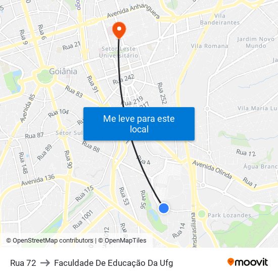 Rua 72 to Faculdade De Educação Da Ufg map