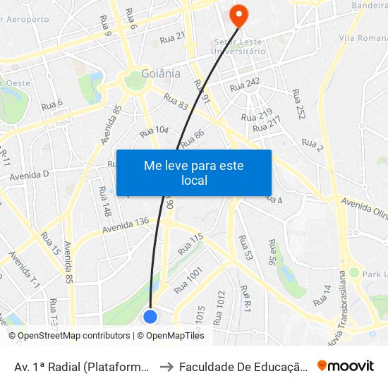 Av. 1ª Radial (Plataforma - Hugo) to Faculdade De Educação Da Ufg map