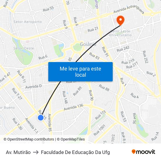 Av. Mutirão to Faculdade De Educação Da Ufg map