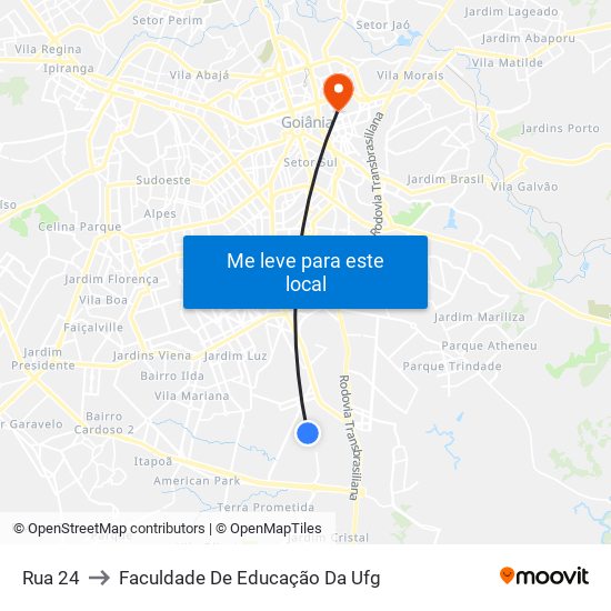 Rua 24 to Faculdade De Educação Da Ufg map