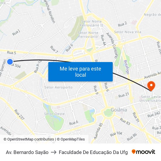 Av. Bernardo Sayão to Faculdade De Educação Da Ufg map