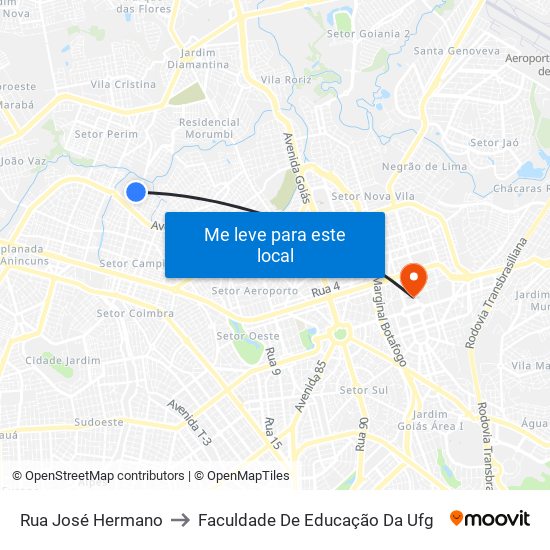 Rua José Hermano to Faculdade De Educação Da Ufg map