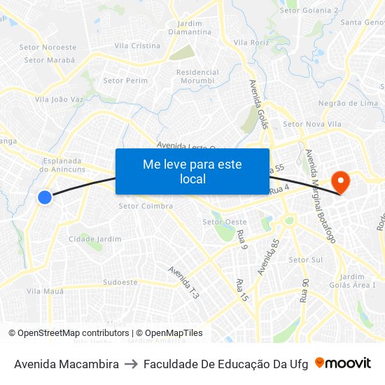 Avenida Macambira to Faculdade De Educação Da Ufg map