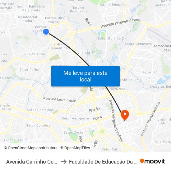 Avenida Carrinho Cunha to Faculdade De Educação Da Ufg map