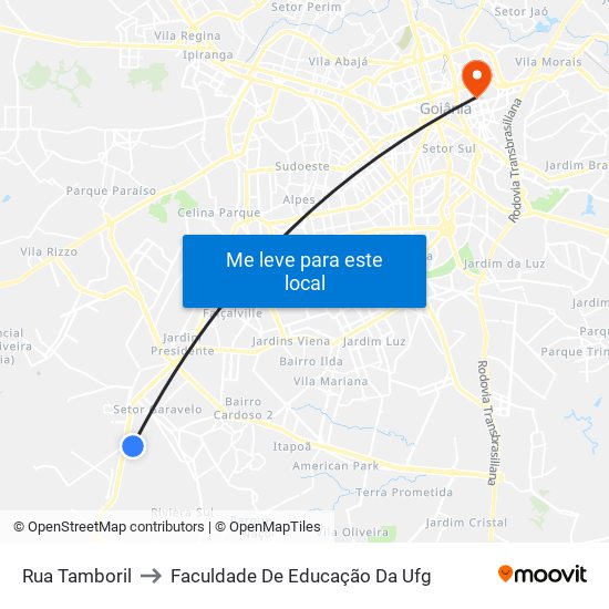 Rua Tamboril to Faculdade De Educação Da Ufg map