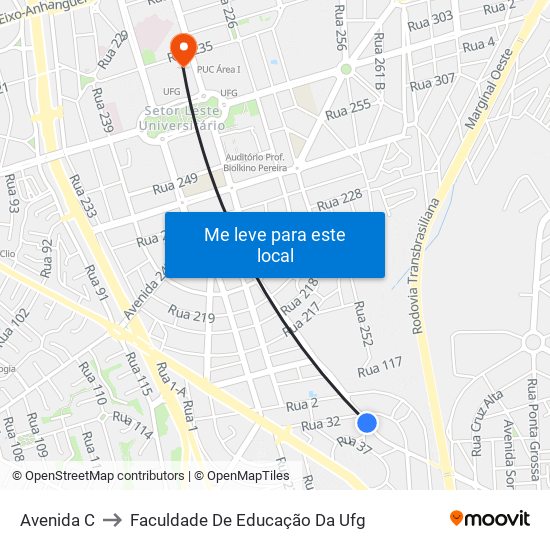 Avenida C to Faculdade De Educação Da Ufg map