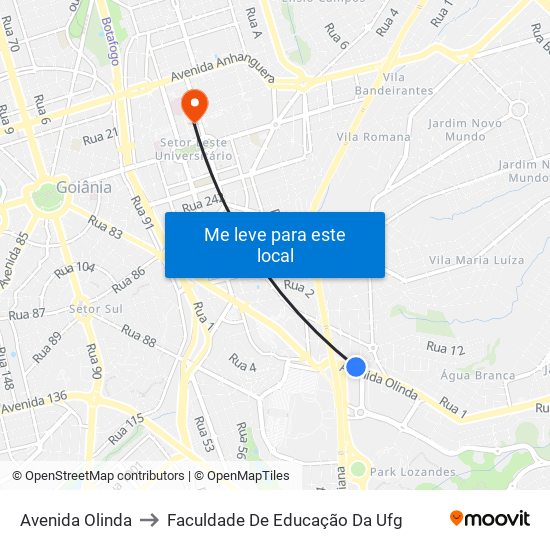 Avenida Olinda to Faculdade De Educação Da Ufg map