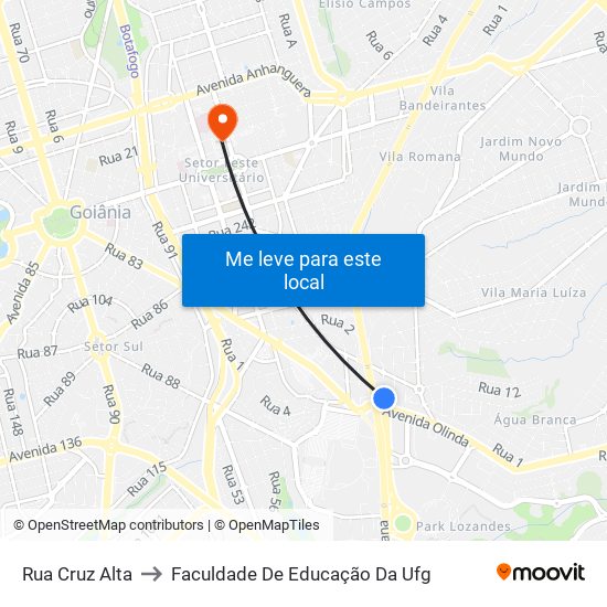 Rua Cruz Alta to Faculdade De Educação Da Ufg map