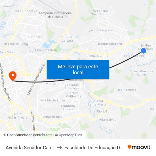 Avenida Senador Canedo to Faculdade De Educação Da Ufg map