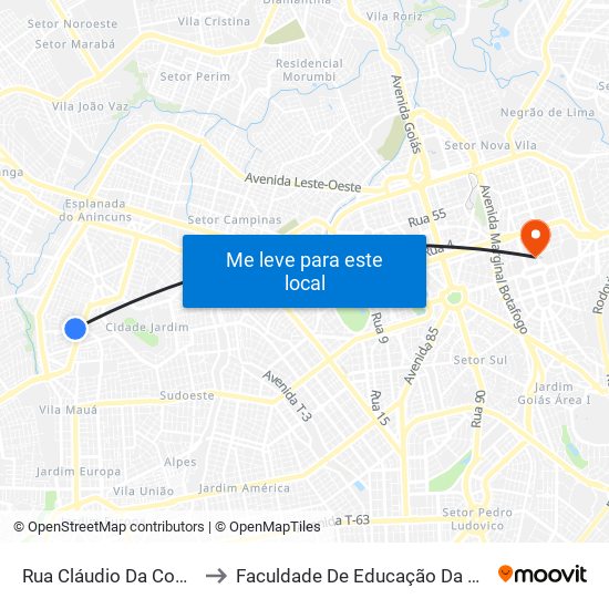 Rua Cláudio Da Costa to Faculdade De Educação Da Ufg map