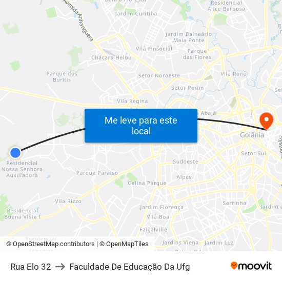 Rua Elo 32 to Faculdade De Educação Da Ufg map