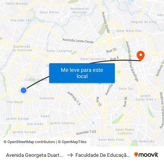 Avenida Georgeta Duarte Morais to Faculdade De Educação Da Ufg map