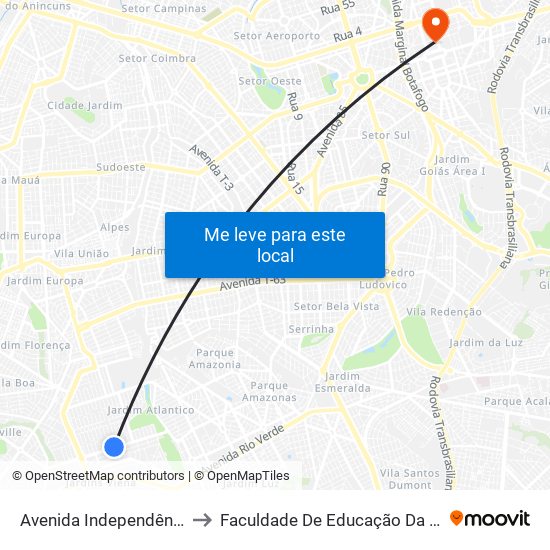 Avenida Independência to Faculdade De Educação Da Ufg map
