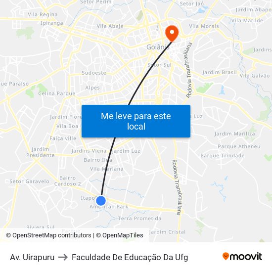 Av. Uirapuru to Faculdade De Educação Da Ufg map