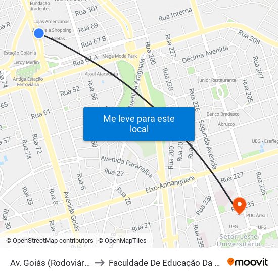 Av. Goiás (Rodoviária) to Faculdade De Educação Da Ufg map