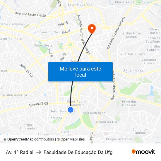 Av. 4ª Radial to Faculdade De Educação Da Ufg map