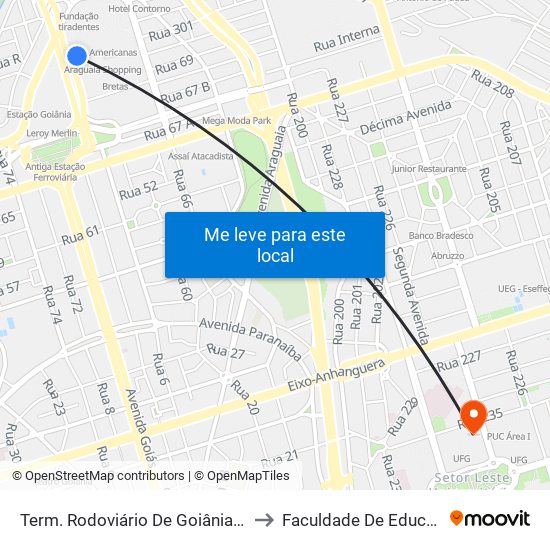 Term. Rodoviário De Goiânia - Entrada Oeste to Faculdade De Educação Da Ufg map