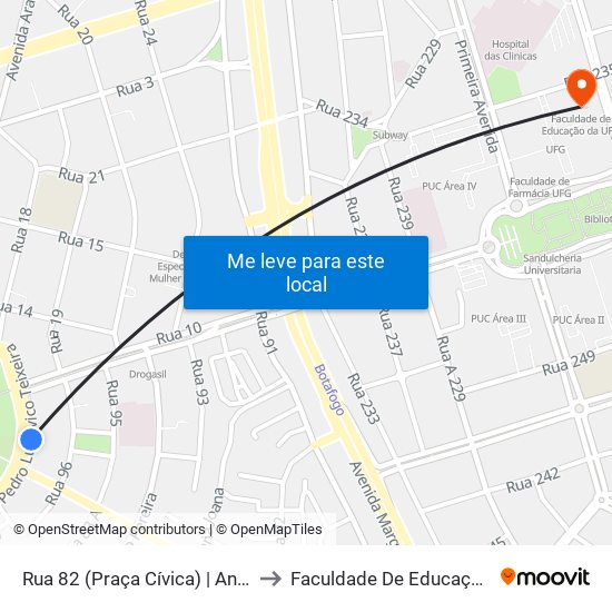 Rua 82 (Praça Cívica) | Anel Externo to Faculdade De Educação Da Ufg map