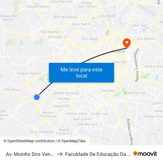 Av. Moinho Dos Ventos to Faculdade De Educação Da Ufg map