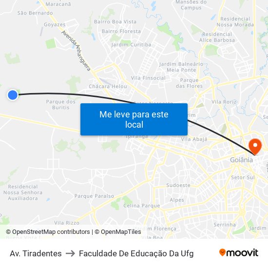 Av. Tiradentes to Faculdade De Educação Da Ufg map