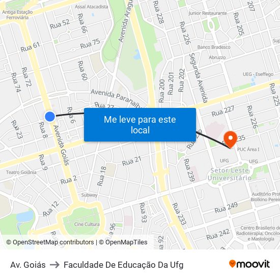 Av. Goiás to Faculdade De Educação Da Ufg map