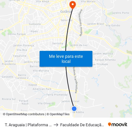 T. Araguaia | Plataforma Norte 5 to Faculdade De Educação Da Ufg map