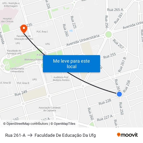 Rua 261-A to Faculdade De Educação Da Ufg map