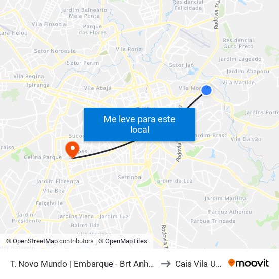 T. Novo Mundo | Embarque - Brt Anhanguera to Cais Vila União map