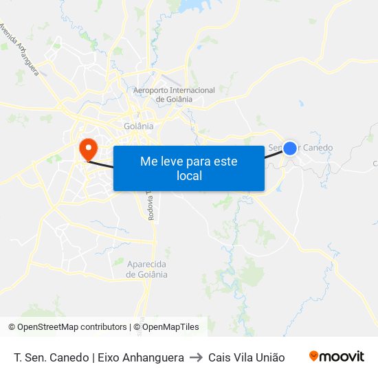 T. Sen. Canedo | Eixo Anhanguera to Cais Vila União map