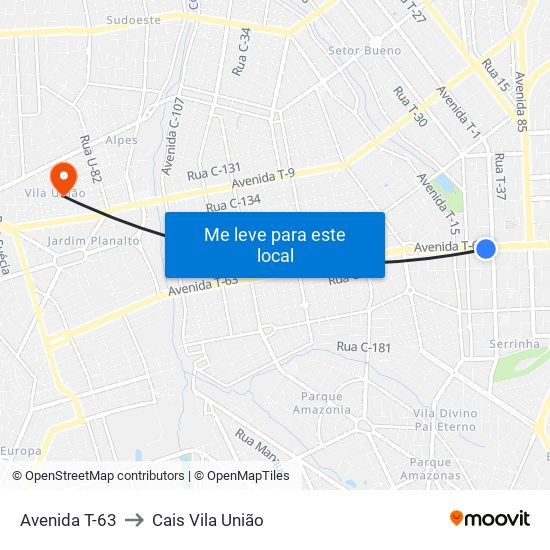 Avenida T-63 to Cais Vila União map