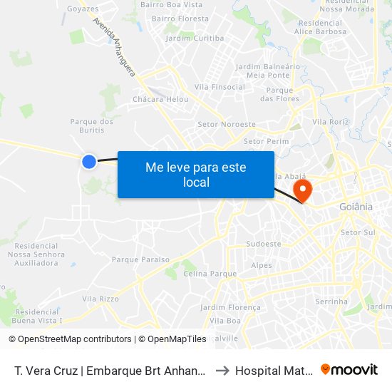 T. Vera Cruz | Embarque Brt Anhanguera | Sentido: Pe. Pelágio to Hospital Materno Infantil map