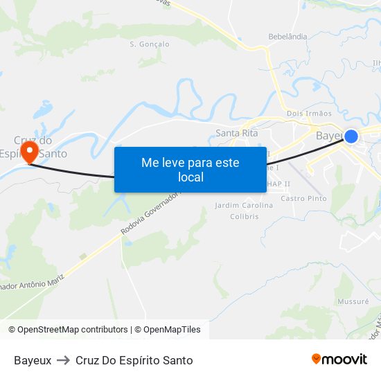 Bayeux to Cruz Do Espírito Santo map