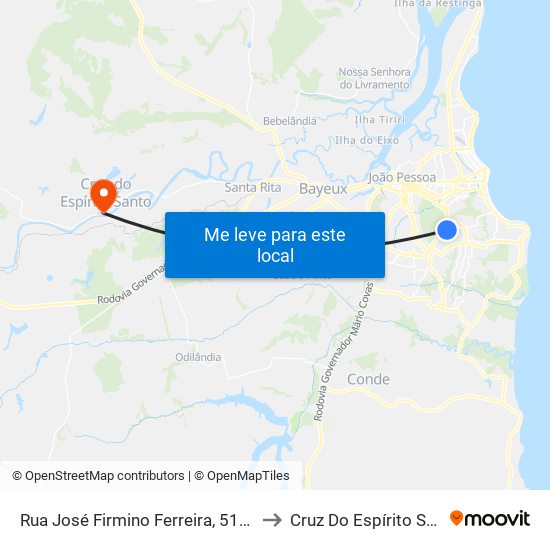 Rua José Firmino Ferreira, 511-595 to Cruz Do Espírito Santo map