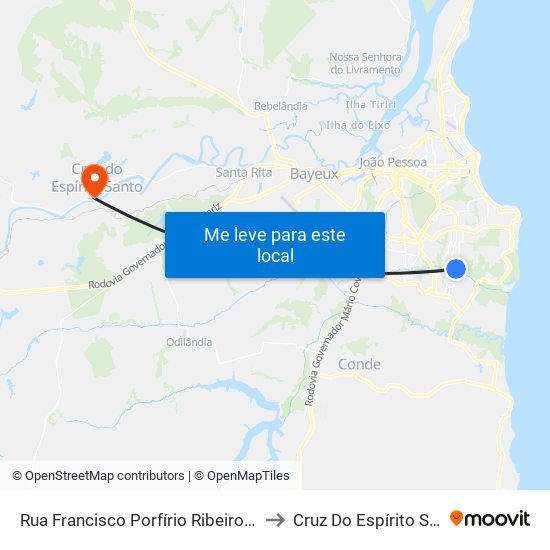 Rua Francisco Porfírio Ribeiro, 3150 to Cruz Do Espírito Santo map