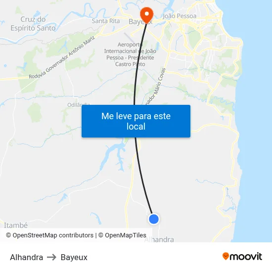 Alhandra to Bayeux map