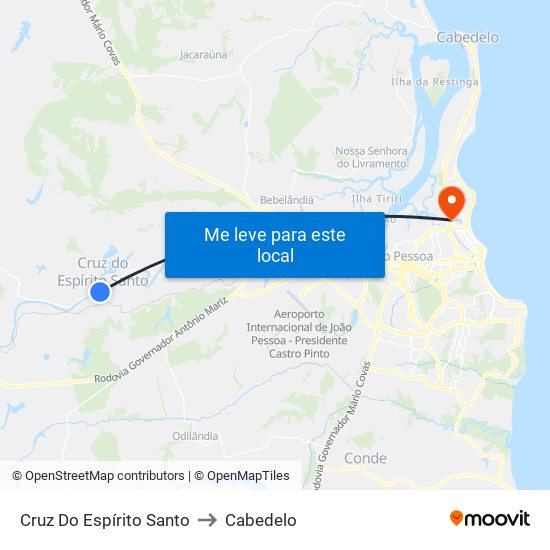 Cruz Do Espírito Santo to Cabedelo map