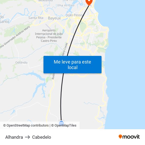 Alhandra to Cabedelo map