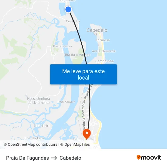 Praia De Fagundes to Cabedelo map