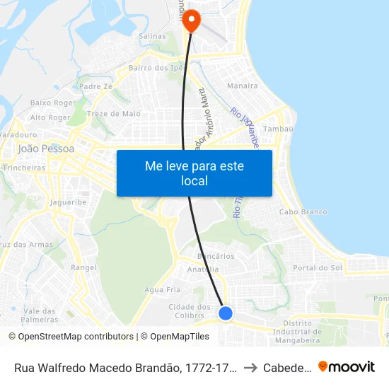 Rua Walfredo Macedo Brandão, 1772-1778 to Cabedelo map